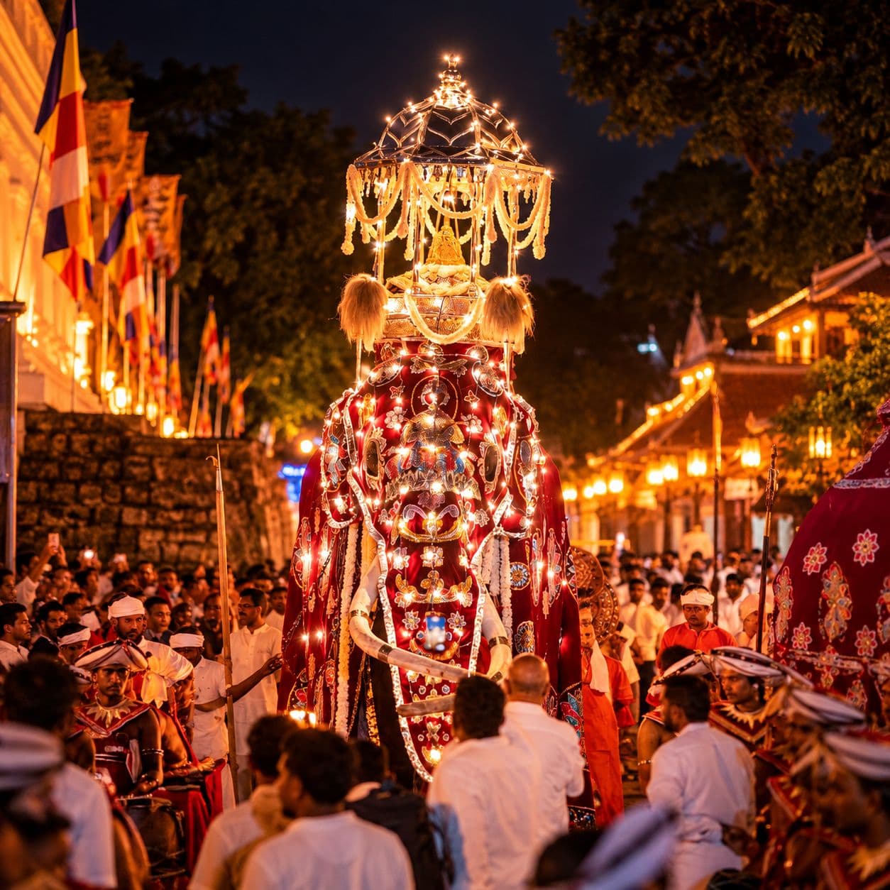 Kandy lake and the Temple of the Tooth at dusk