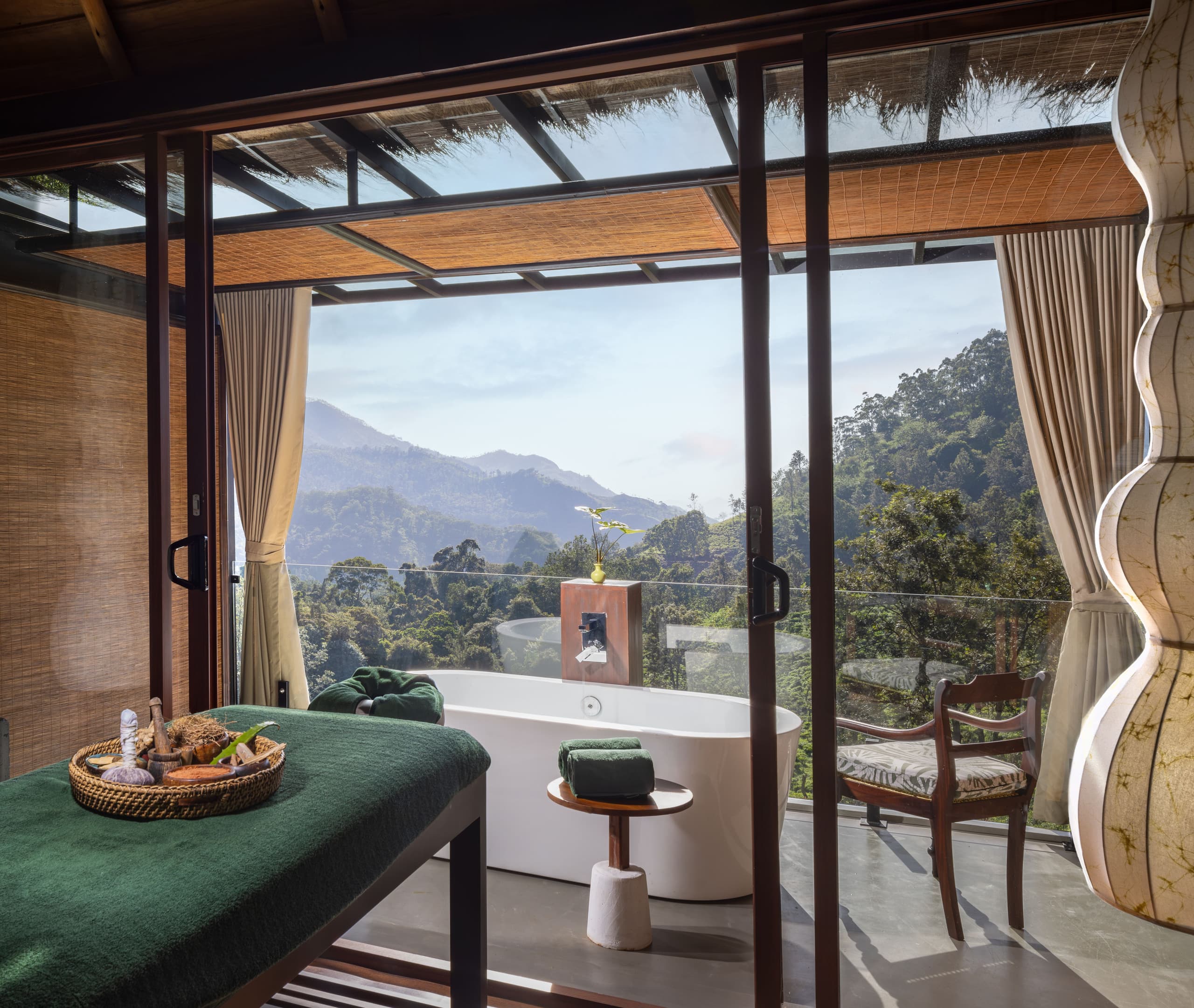 An Ayurvedic treatment pavilion open to a garden on the southern coast
